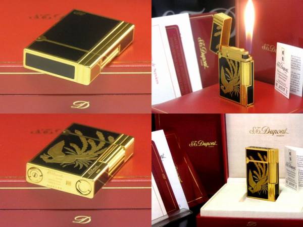 【 程度?并の上の上迄 】S.T.Dupont 蒔絵 純正金蒔絵 ライン2 ギャッツビー 限定ガスライター「孔雀」◆デュポン激レア 限定 喫煙具グッズ