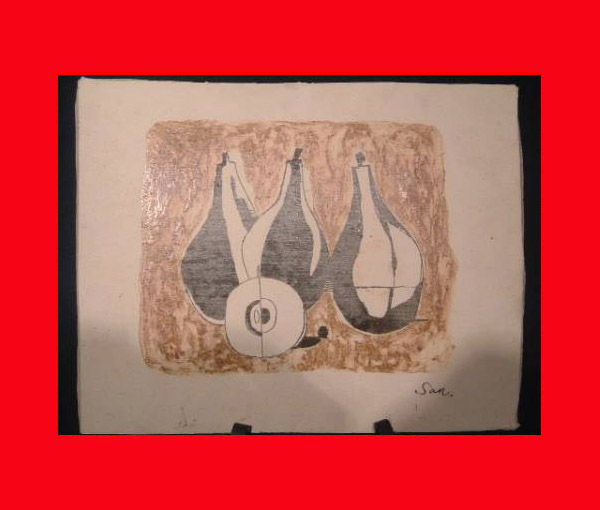 ・即決【京都洋画】「竹中三郎陶板W320」油彩、独立美術〝札〟