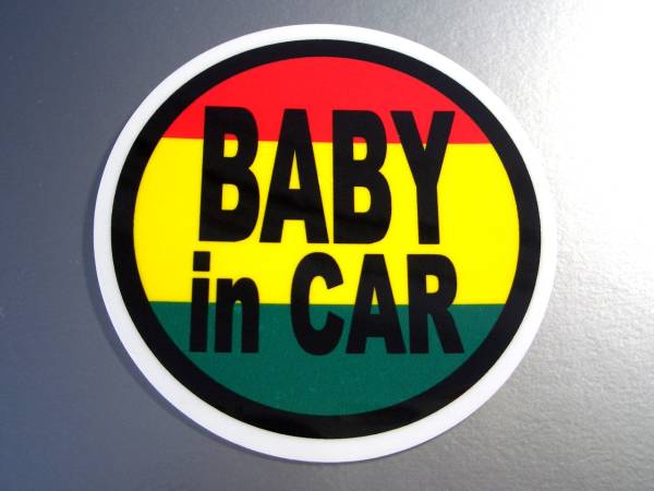 BC●ラスタカラー レゲエ BABY in CARステッカー 7.5cmサイズ●赤ちゃんが乗ってます☆かわいい円形 車に ベビー おしゃれ_画像1