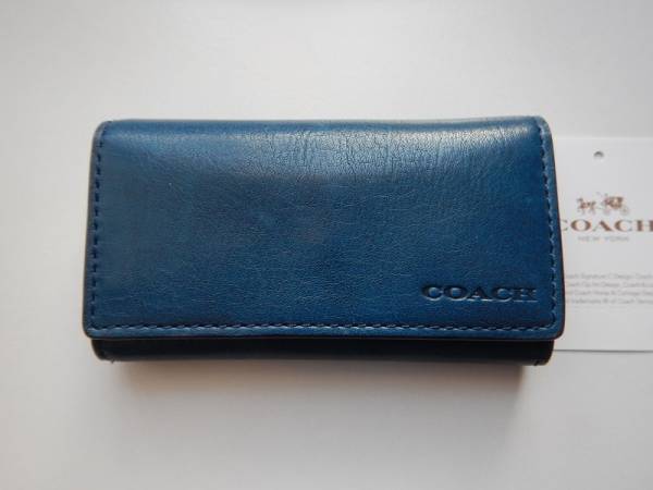 コーチ　COACH メンズ　キーケース　レザー　革　ブルー　61076　キーリング 新品_画像1