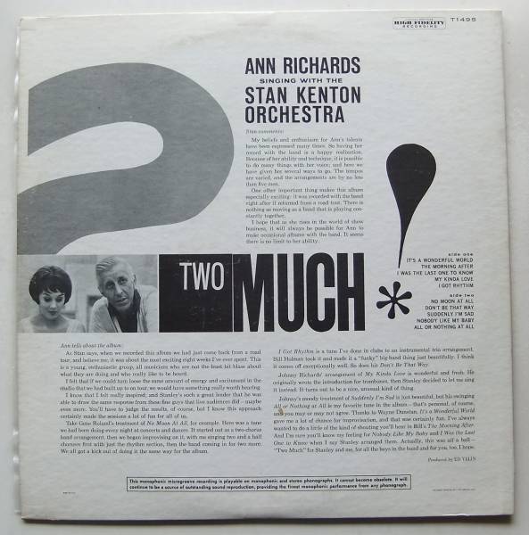 ◆ ANN RICHARDS - STAN KENTON / Two Much! ◆ Capitol T-1495 (color) ◆ W_画像2