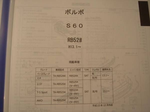 ボルボ　Ｓ60（ＲＢ52＃）Ｈ13.1～　パーツガイド’12　部品価格　料金　見積り_画像2