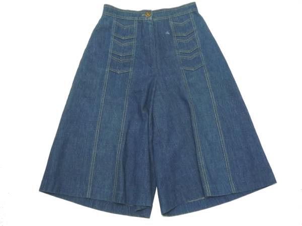 70’s　ビンテージ　デニム地　インディゴ　LIBERTY BELL社　ガウチョパンツ　キュロット　バミューダ　USA制　膝下丈　レディース　S位