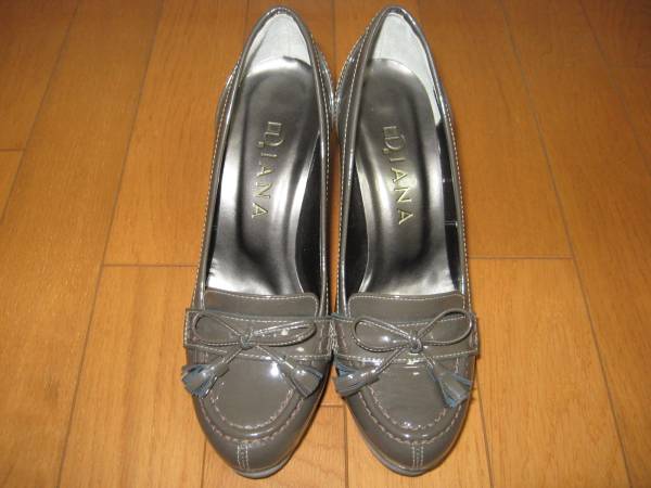  быстрое решение Diana DIANA туфли-лодочки 22.5cm эмаль лента украшение толщина низ хаки серый 