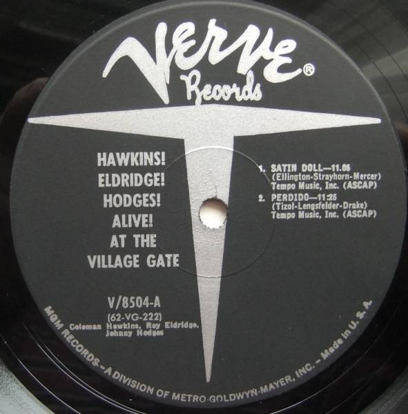 ◆ COLEMAN HAWKINS, ROY ELDRIDGE, JOHNNY HODGES / Alive! At Village Gate ◆ Verve V-8504 (MGM:promo) ◆ S_画像3