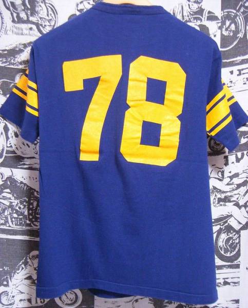 ☆コンディション◎な1枚☆Made in USA制アメリカ制ChampionチャンピオンビンテージフットボールTシャツバータグ70s70年代紺×黃色綿100%