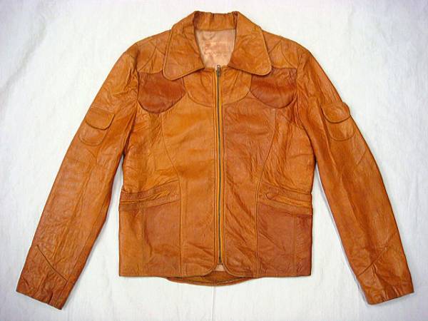 ビンテージ 希少 ノーブランド 70S レザー レア ポケット デザイン ジャケット ディアスキン 鹿革 キャメル 革ジャン イーストウエスト 系 