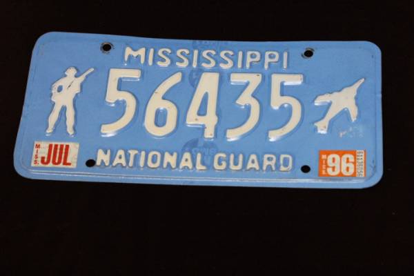 ** America number plate misisipi.56435 1996 year NATIONAL GUARD. army **