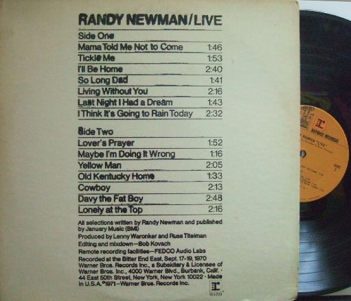 ３枚で送料無料【米Reprise】Randy Newman/Live_画像1