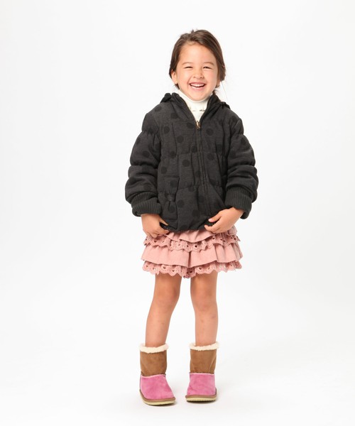 新品 ￥7452 組曲 anyFAM 2way リバーシブル フード付き ブルゾン コート 90cm 子供用 女の子 黒 ブラック 水玉 ２ウェイ ペア 雙子