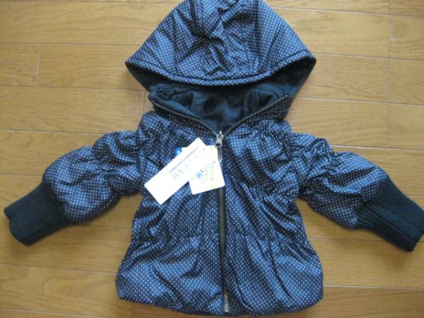 新品 ￥7452 組曲 anyFAM 2way リバーシブル フード付き ブルゾン コート 90cm 子供用 女の子 黒 ブラック 水玉 ２ウェイ ペア 雙子
