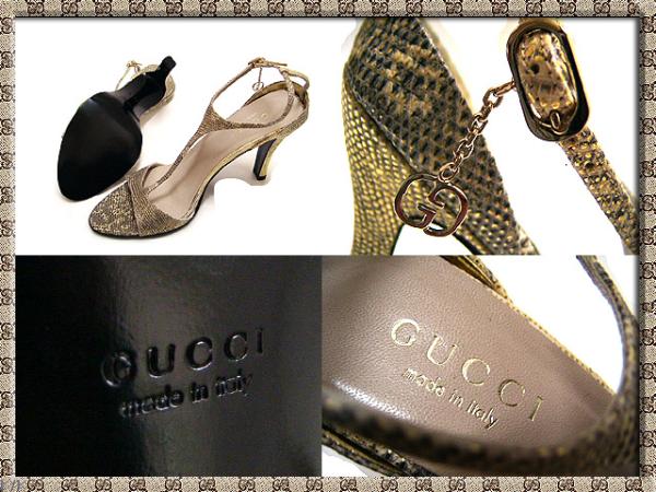 GUCCI【101-1440】革?トカゲ型押＊ハイヒール（7B-24cm）グッチ