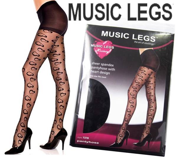 30A)MUSICLEGSハートストッキング黒ブラックセレブダンサー衣装
