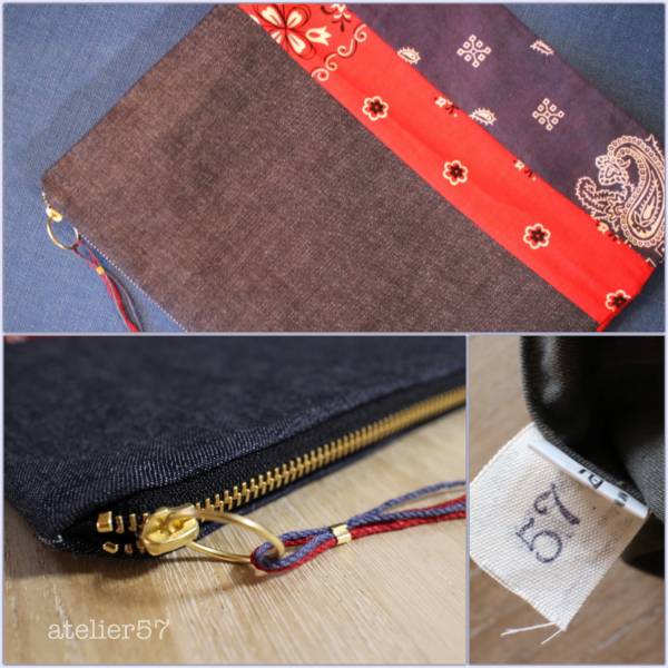 atelier57 red × navy bandana indigo Denim clutch bag inner bag Trend new goods Dress Terior 