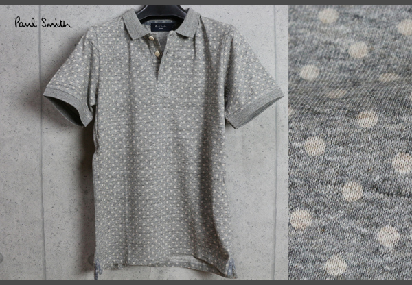 新品ポールスミス春夏上質ドット柄半袖ポロシャツM灰定価1.3万2_画像1
