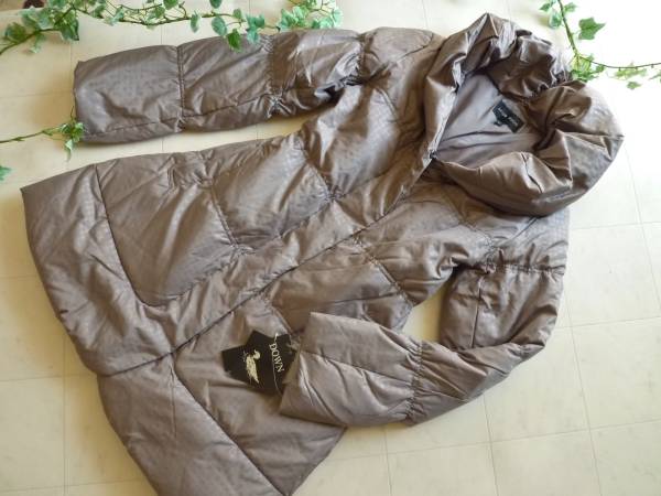 限定特価【新品】千鳥柄ダウンコート《モカ/Lサイズ》　保温性