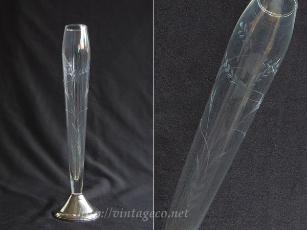 アンティーク エッチング ガラス スターリング シルバー 花瓶 ②