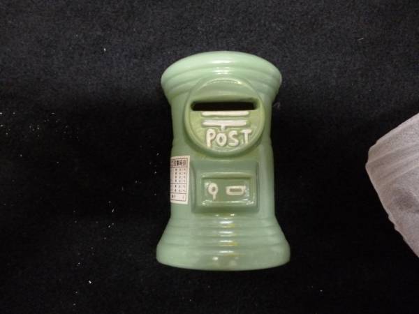 アンティーク 郵便ポスト型貯金箱 高さ約１0cm 陶器製 レトロ_画像1