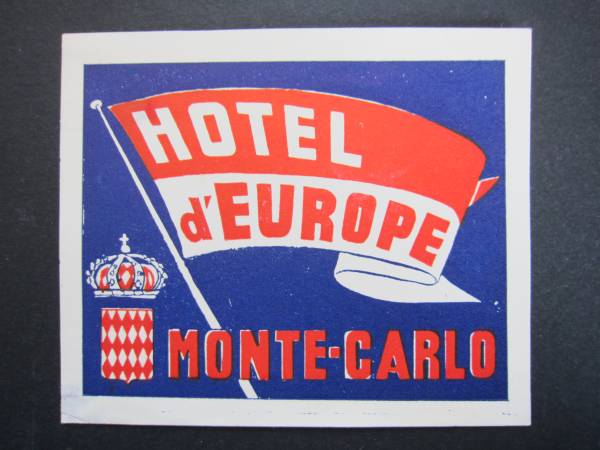  hotel label #HOTEL d'EUROPE# Monte Carlo # sticker 