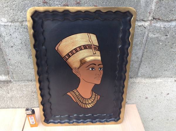大処分SALE・銅製 お盆 飾皿『エジプト？アジア？男性像』オブジェ_画像1