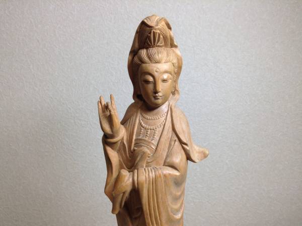 大処分SALE・木彫 彫刻 中国『柘植の観音様』仏教美術 オブジェ_画像2