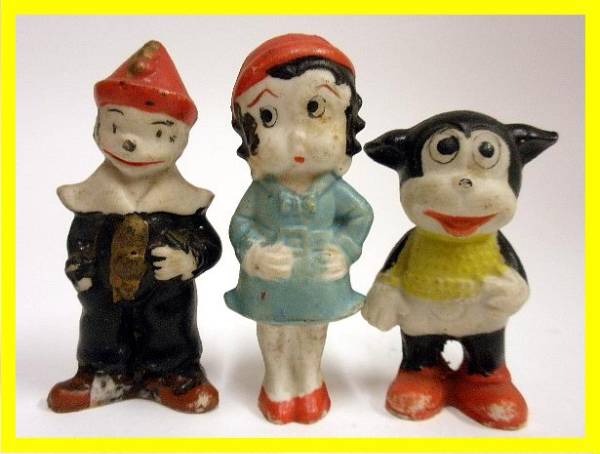 【戦前ベティちゃん⑧】ベティーちゃん、道化師ココ、犬のビンボー陶磁器人形
