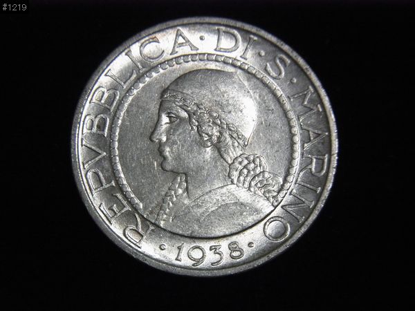 ★サンマリノ　5リラ銀貨　1938年発行★#1219_画像1