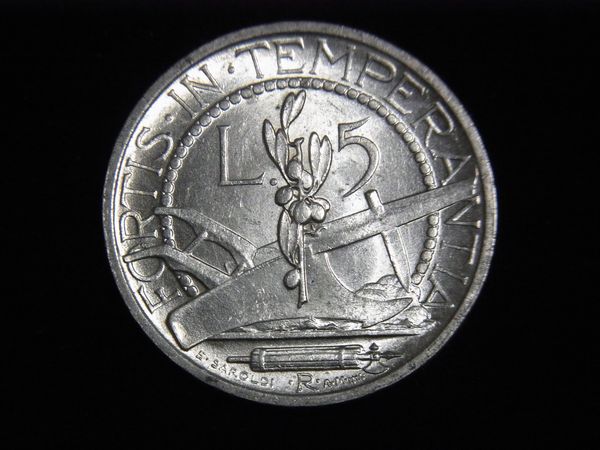 ★サンマリノ　5リラ銀貨　1938年発行★#1219_画像2