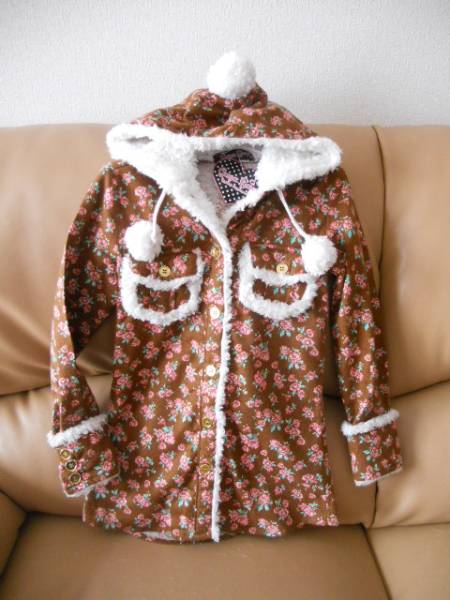 ★新品★ボンボリ付きパーカー　 ボア?花柄 　チュニック/シャツ