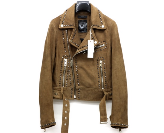 ▼新品▼DIESEL ディーゼル スタッズ レザーライダースジャケット▼XSサイズ▼144,720円▼ブルゾン、ジャンバー