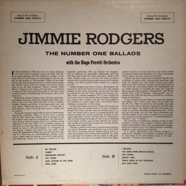 US Orig JIMMIE RODGERS LP THE NUMBER ONE BALLADS_画像2