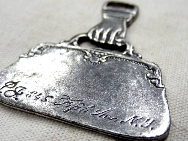 ビンテージ 希少 60S 70S ハンド バッグ デザイン ネックレス ヘッド ペンダント トップ アクセサリー 銀 シルバー レア 珍品 小物 刻印 