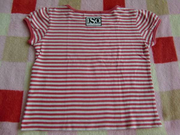 USED★ラインストーン付き白×赤ボーダーTシャツ 100cm
