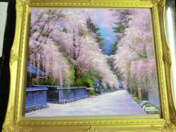  подлинный произведение * живопись масляными красками пейзаж угол павильон. ветка -слойный Sakura 10 номер человек видеть ..*