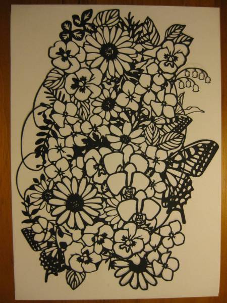 Yahoo!オークション - 切り絵 寄せ花＆蝶