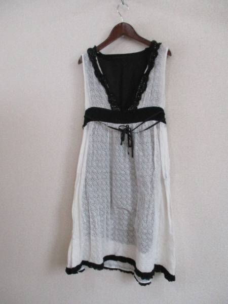 FLORENT white × black race no sleeve dress (USED)22116②MP