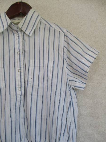 OLIVEdesOLIVE white ground blue group stripe short sleeves shirt (USED)71116②