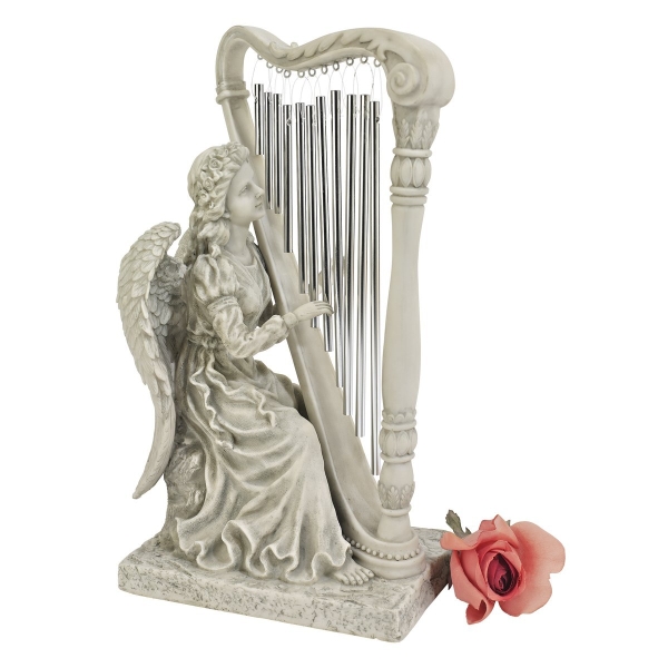 ハープを弾く天使像 エンジェル高級置物インテリア西洋彫刻洋風オブジェアクセント小物雑貨飾り音楽天使キリスト教宗教美術フィギュア