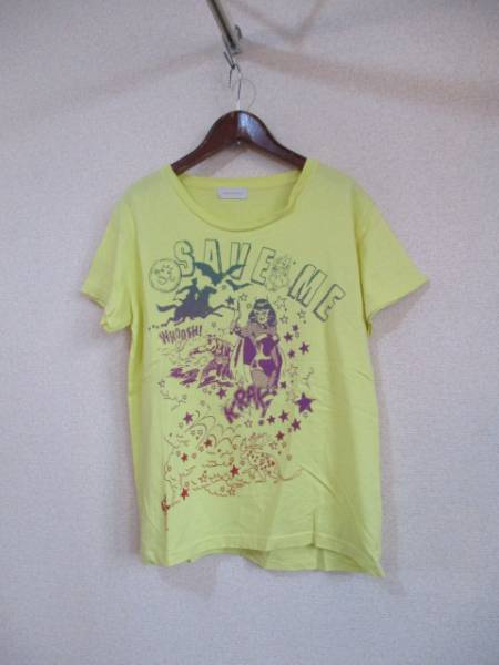 WORLDWIDELOVE黃色プリントTシャツ（USED）50116②