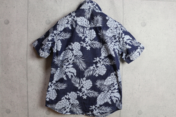 新品PPFM花柄デニムWジップ半袖シャツS紺定価1萬(wàn)4040円