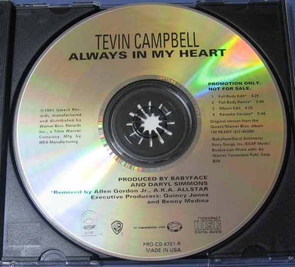 ★CDS★Tevin Campbell/Always In My Heart (Allstar Remix)★PROMO★Full Body Remix★Babyface★テヴィン・キャンベル★CD SINGLE★_画像2