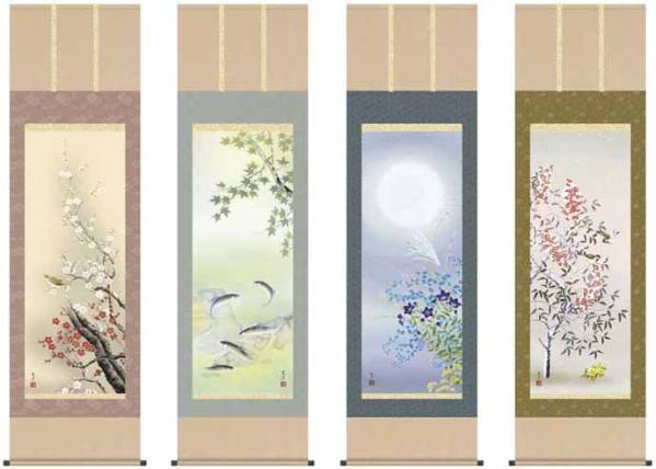  new goods .. axis four season flowers and birds Shimizu .. shaku . hanging scroll flower flowers and birds annual 4 pcs set one year . through is possible to enjoy 