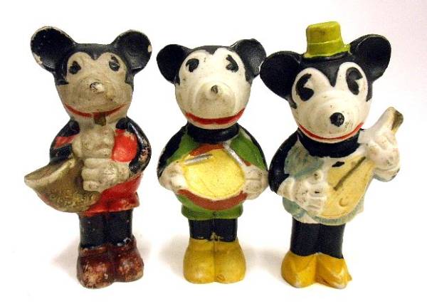 【戦前ミッキーマウス⑦】ミッキーマウス＆ミニーマウス楽器シリーズ/陶磁器射的人形