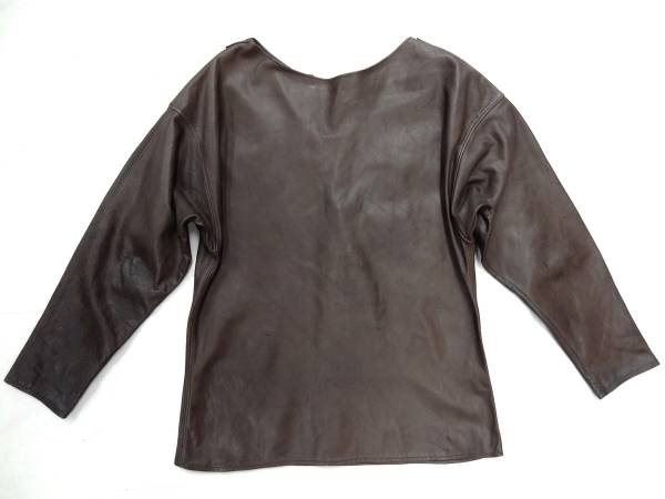 ビンテージ 希少 ハンドメイド カスタム 70S レザー プルオーバー ジャケット トップス こげ茶 1點(diǎn)物 レア 珍 革 シェル 貝 ボタン