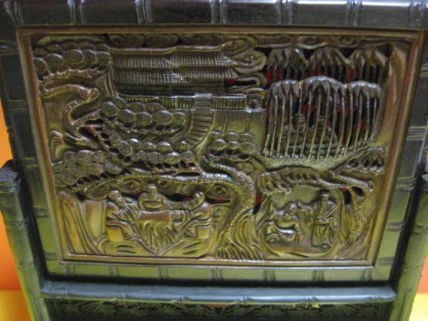 中国　唐物　民国初期　硯屏　細密彫刻　「極楽仙人 竹林庭園」 図_画像2