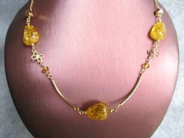 [SAMU] beautiful!! human work amber Gold color necklace * new goods!