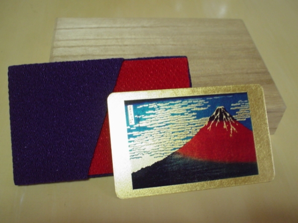 アンティーク　富士山　コンパクトミラー　木製　ケース付　未使用品_画像2