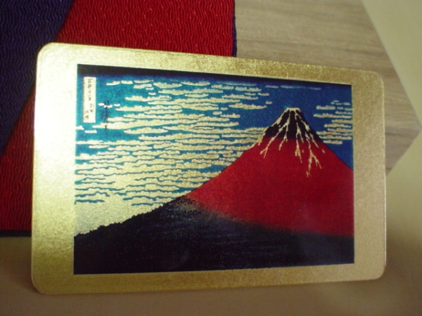 アンティーク　富士山　コンパクトミラー　木製　ケース付　未使用品_画像1