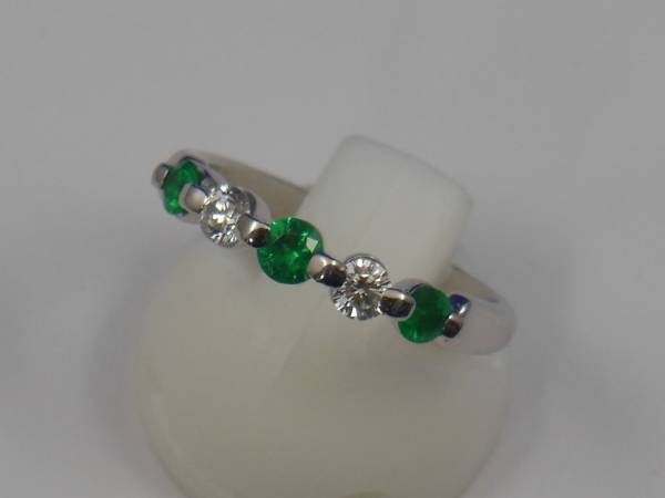  platinum PT emerald / diamond one character ring 0.28ct 0.23ct #12 free shipping 4338