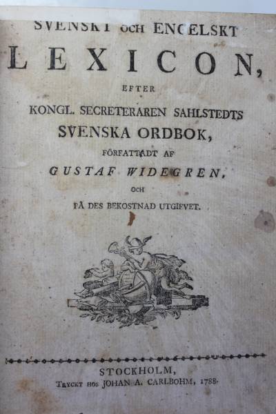 1788 Widegren のスウェーデン語・英語辞典、総革 補修、稀覯本_画像2